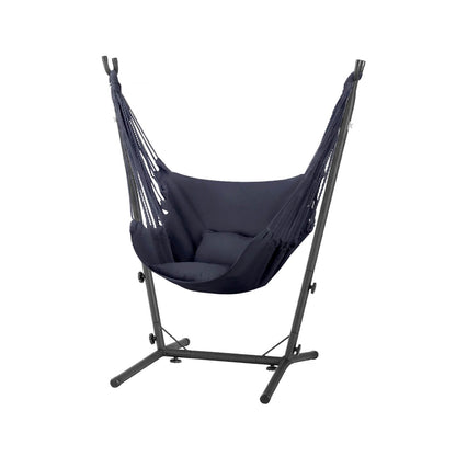 Gardeon Hammock Chair Outdoor Camping Hanging with Stand Grey-Home &amp; Garden &gt; Hammocks-PEROZ Accessories