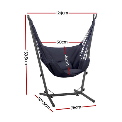 Gardeon Hammock Chair Outdoor Camping Hanging with Stand Grey-Home &amp; Garden &gt; Hammocks-PEROZ Accessories