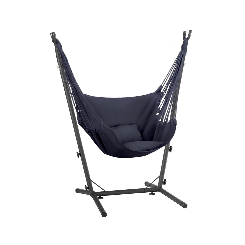 Gardeon Hammock Chair Outdoor Camping Hanging with Stand Grey-Home &amp; Garden &gt; Hammocks-PEROZ Accessories