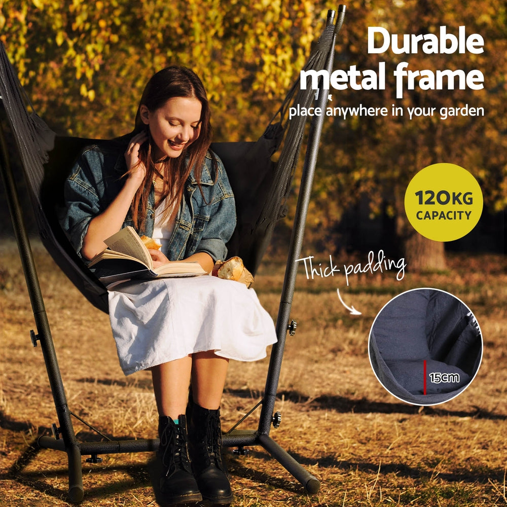 Gardeon Hammock Chair Outdoor Camping Hanging with Stand Grey-Home &amp; Garden &gt; Hammocks-PEROZ Accessories