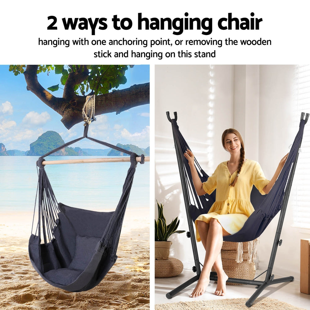 Gardeon Hammock Chair Outdoor Camping Hanging with Stand Grey-Home &amp; Garden &gt; Hammocks-PEROZ Accessories