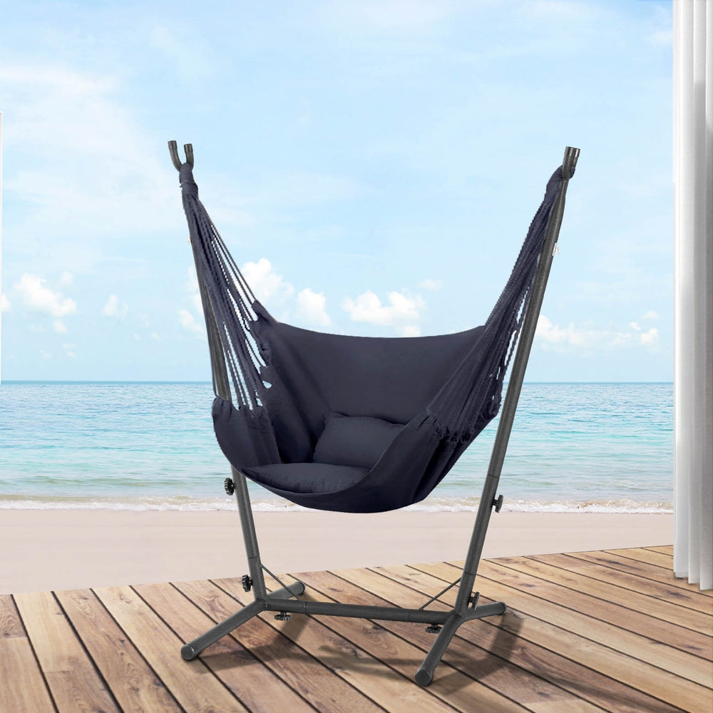 Gardeon Hammock Chair Outdoor Camping Hanging with Stand Grey-Home &amp; Garden &gt; Hammocks-PEROZ Accessories