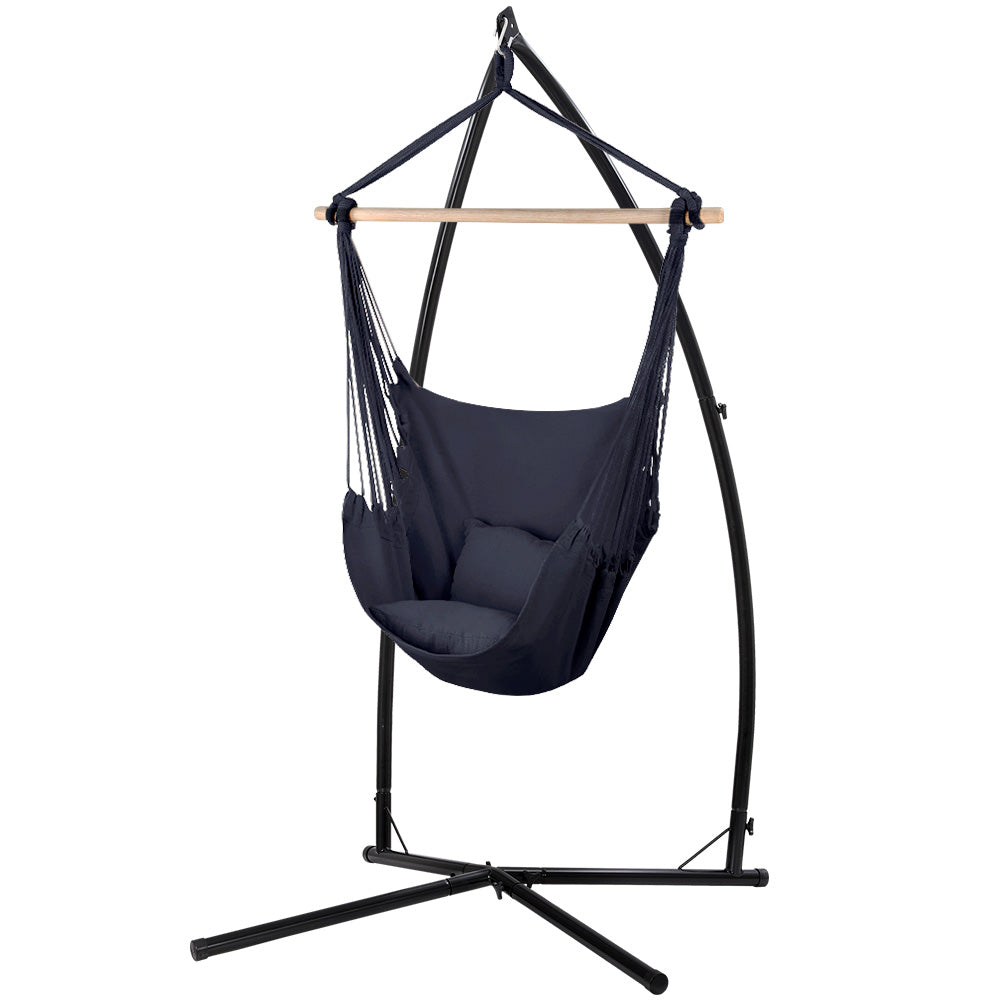 Gardeon Hammock Chair Outdoor Camping Hanging with Steel Stand Grey-Hammock-PEROZ Accessories