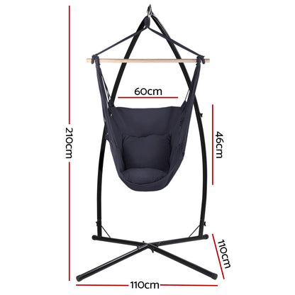 Gardeon Hammock Chair Outdoor Camping Hanging with Steel Stand Grey-Hammock-PEROZ Accessories