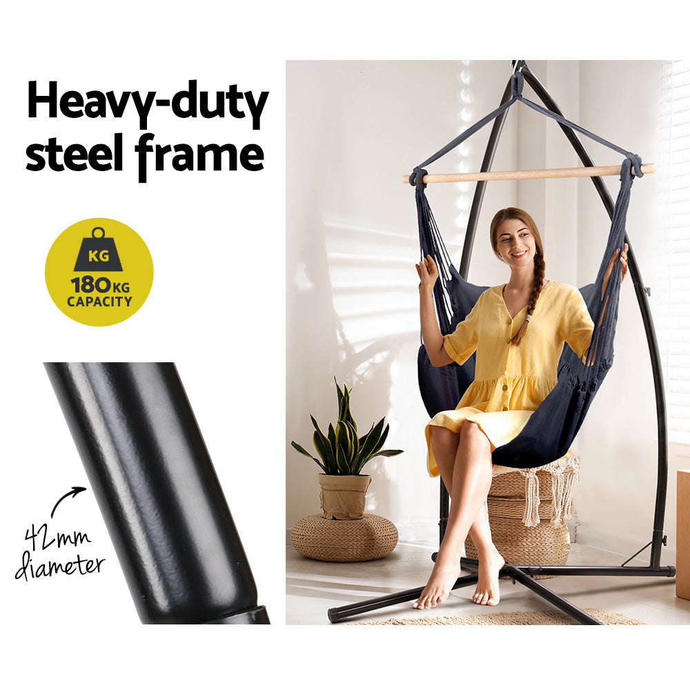Gardeon Hammock Chair Outdoor Camping Hanging with Steel Stand Grey-Hammock-PEROZ Accessories