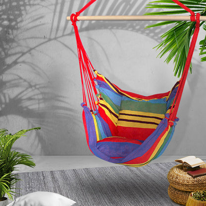Gardeon Hammock Chair Outdoor Camping Hanging Hammocks Cushion Pillow Rainbow-Hammock-PEROZ Accessories
