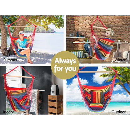 Gardeon Hammock Chair Outdoor Camping Hanging Hammocks Cushion Pillow Rainbow-Hammock-PEROZ Accessories
