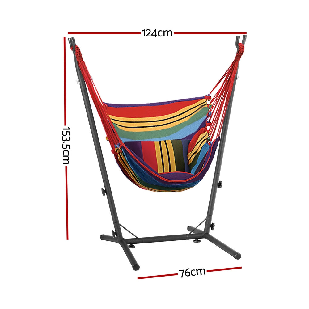 Gardeon Hammock Chair Outdoor Camping Hanging with Stand Rainbow-Home &amp; Garden &gt; Hammocks-PEROZ Accessories
