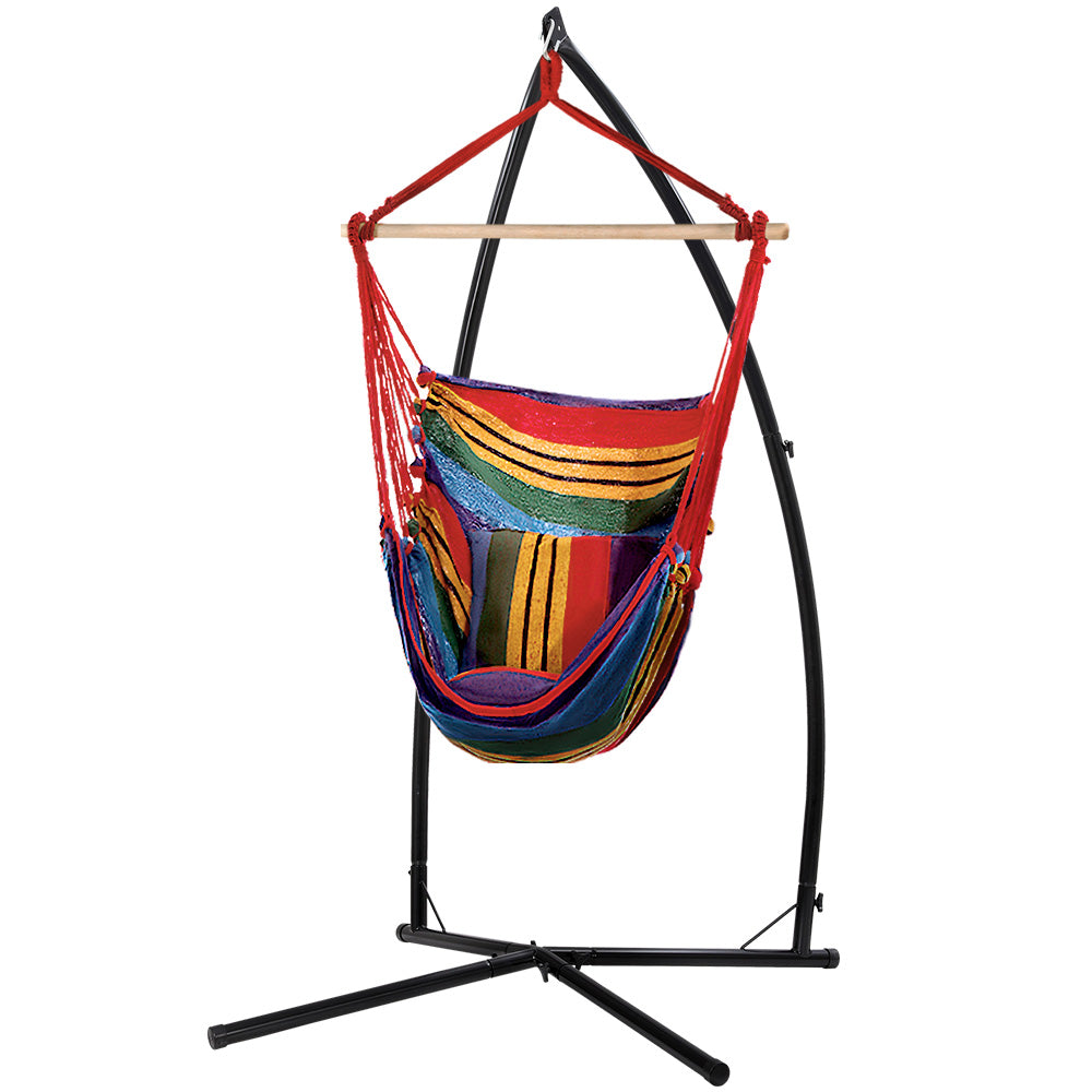 Gardeon Hammock Chair Outdoor Camping Hanging with Steel Stand Rainbow-Hammock-PEROZ Accessories