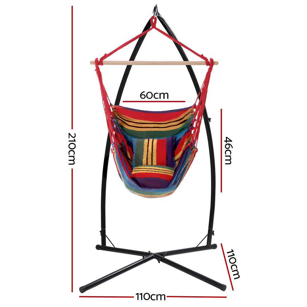 Gardeon Hammock Chair Outdoor Camping Hanging with Steel Stand Rainbow-Hammock-PEROZ Accessories