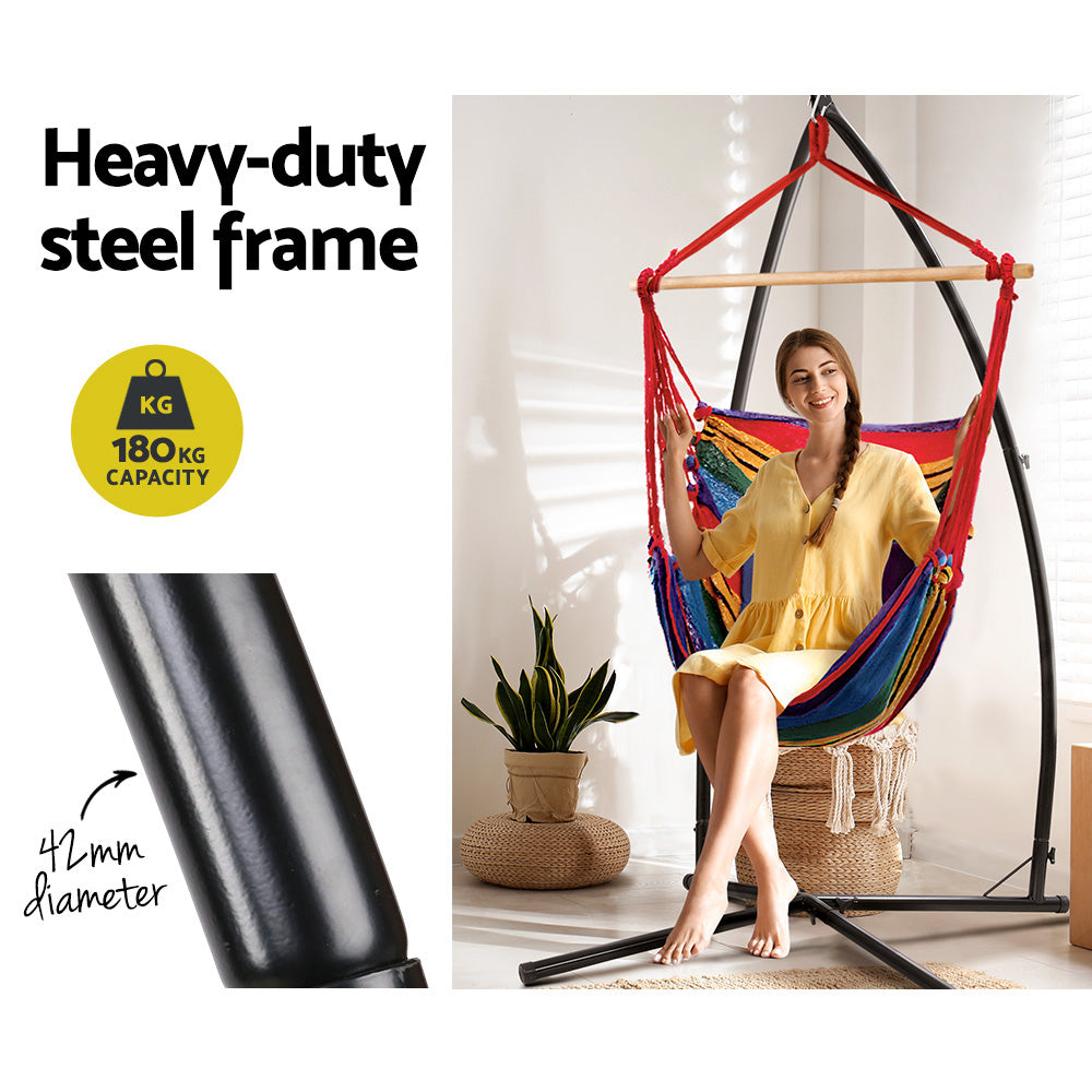 Gardeon Hammock Chair Outdoor Camping Hanging with Steel Stand Rainbow-Hammock-PEROZ Accessories