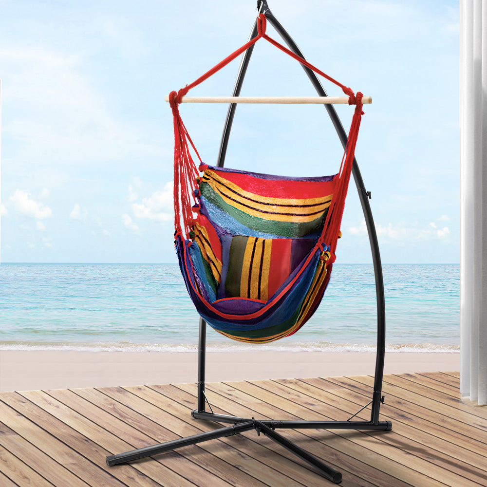 Gardeon Hammock Chair Outdoor Camping Hanging with Steel Stand Rainbow-Hammock-PEROZ Accessories