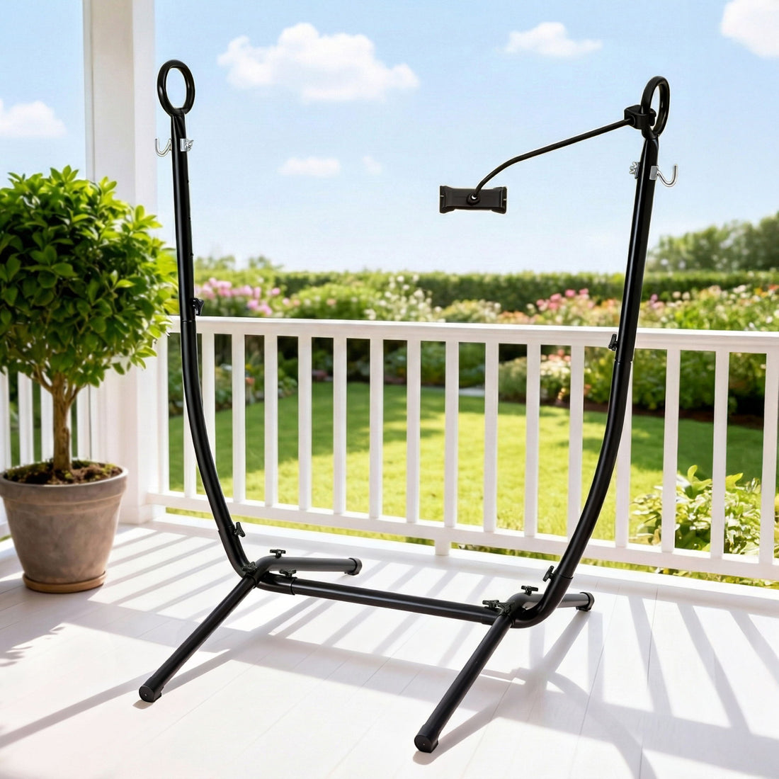 Gardeon Hammock Chair Stand Iron Frame w/ Phone Holder Black-Home &amp; Garden > Hammocks > Hammocks &amp; Accessories-PEROZ Accessories