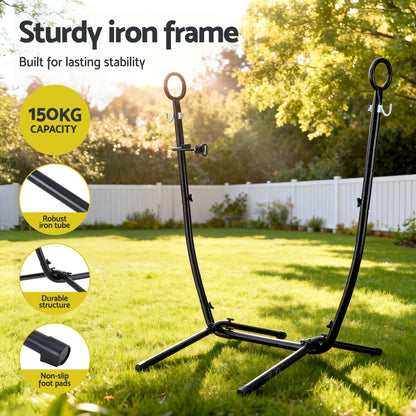 Gardeon Hammock Chair Stand Iron Frame w/ Phone Holder Black-Home &amp; Garden > Hammocks > Hammocks &amp; Accessories-PEROZ Accessories