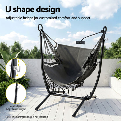 Gardeon Hammock Chair Stand Iron Frame w/ Phone Holder Black-Home &amp; Garden > Hammocks > Hammocks &amp; Accessories-PEROZ Accessories