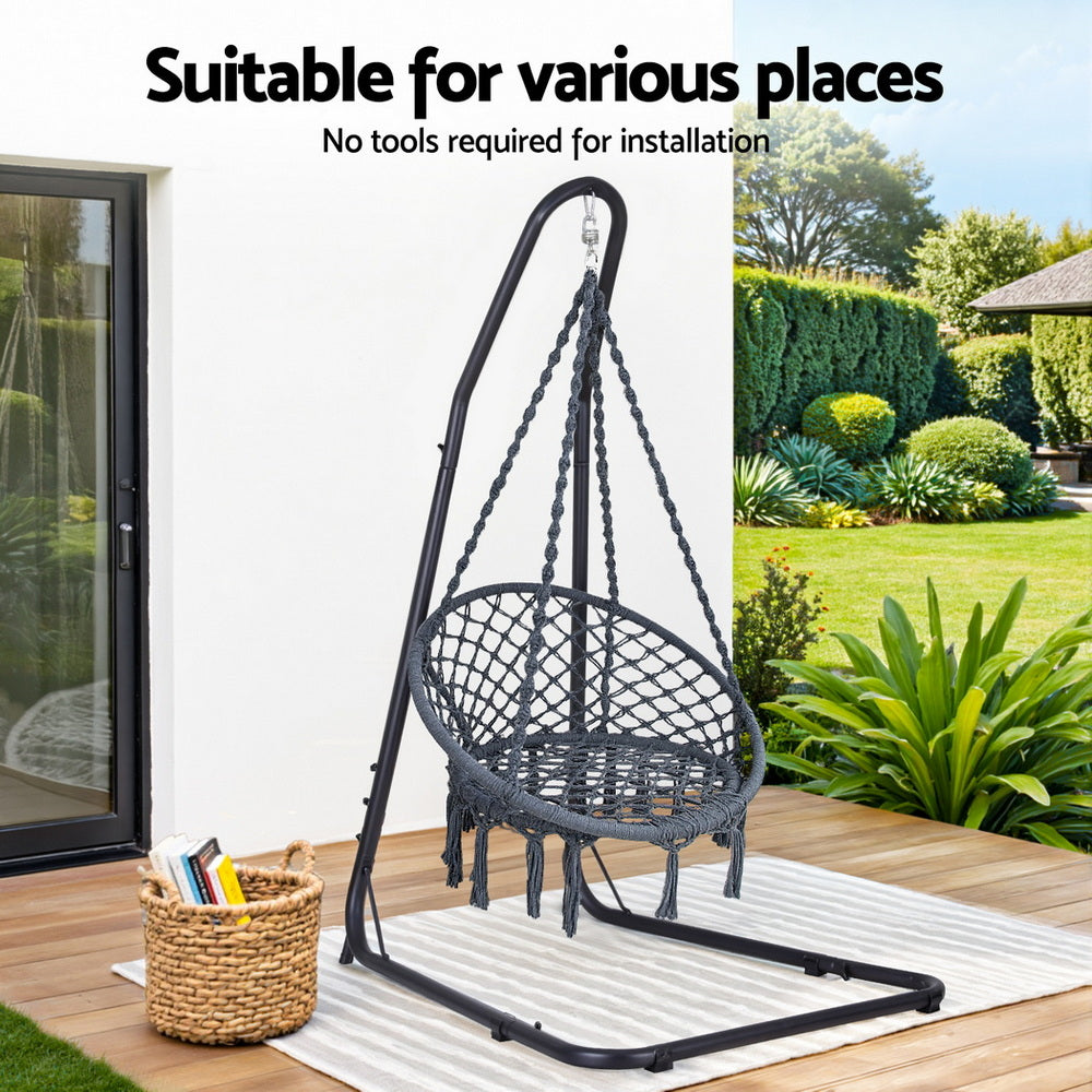 Gardeon Hammock Hanging Chair with Steel Stand-Home &amp; Garden &gt; Hammocks &gt; Hammocks &amp; Accessories-PEROZ Accessories