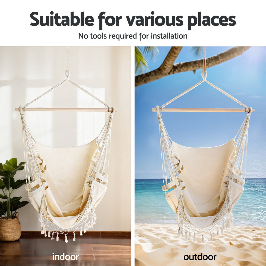 Gardeon Hammock Hanging Chair with Steel Stand-Home &amp; Garden &gt; Hammocks &gt; Hammocks &amp; Accessories-PEROZ Accessories