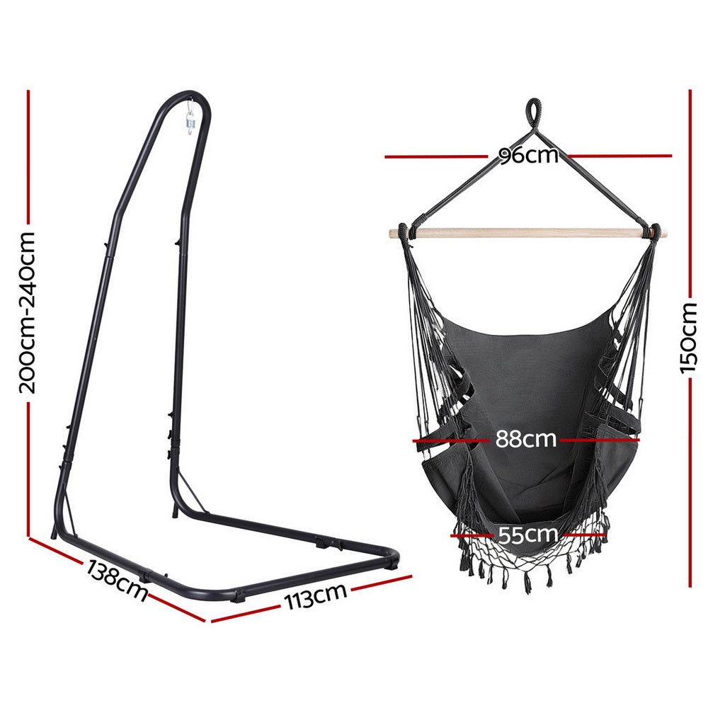 Gardeon Hammock Hanging Chair with Steel Stand-Home &amp; Garden &gt; Hammocks &gt; Hammocks &amp; Accessories-PEROZ Accessories