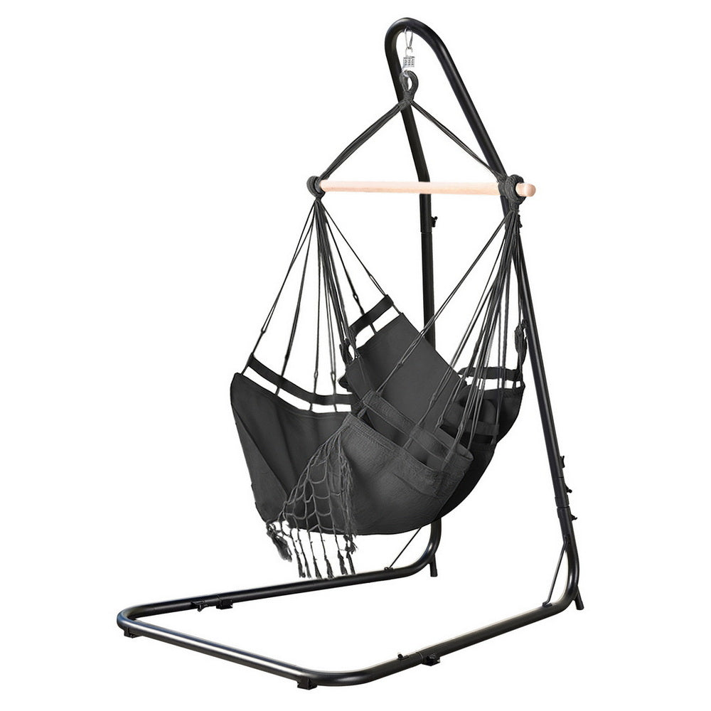 Gardeon Hammock Hanging Chair with Steel Stand-Home &amp; Garden &gt; Hammocks &gt; Hammocks &amp; Accessories-PEROZ Accessories