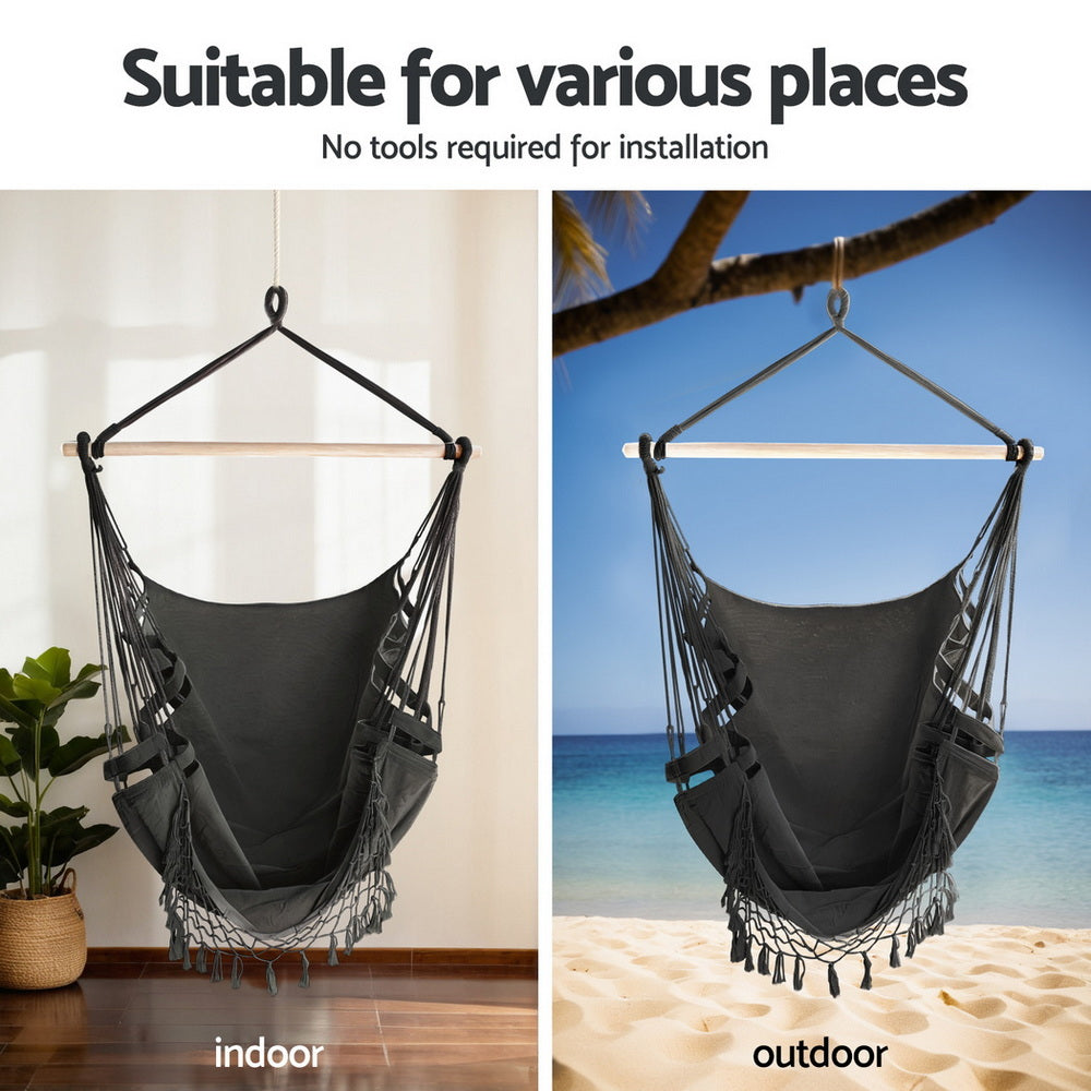 Gardeon Hammock Hanging Chair with Steel Stand-Home &amp; Garden &gt; Hammocks &gt; Hammocks &amp; Accessories-PEROZ Accessories