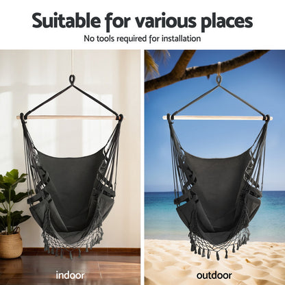 Gardeon Hammock Hanging Chair with Steel Stand-Home &amp; Garden &gt; Hammocks &gt; Hammocks &amp; Accessories-PEROZ Accessories