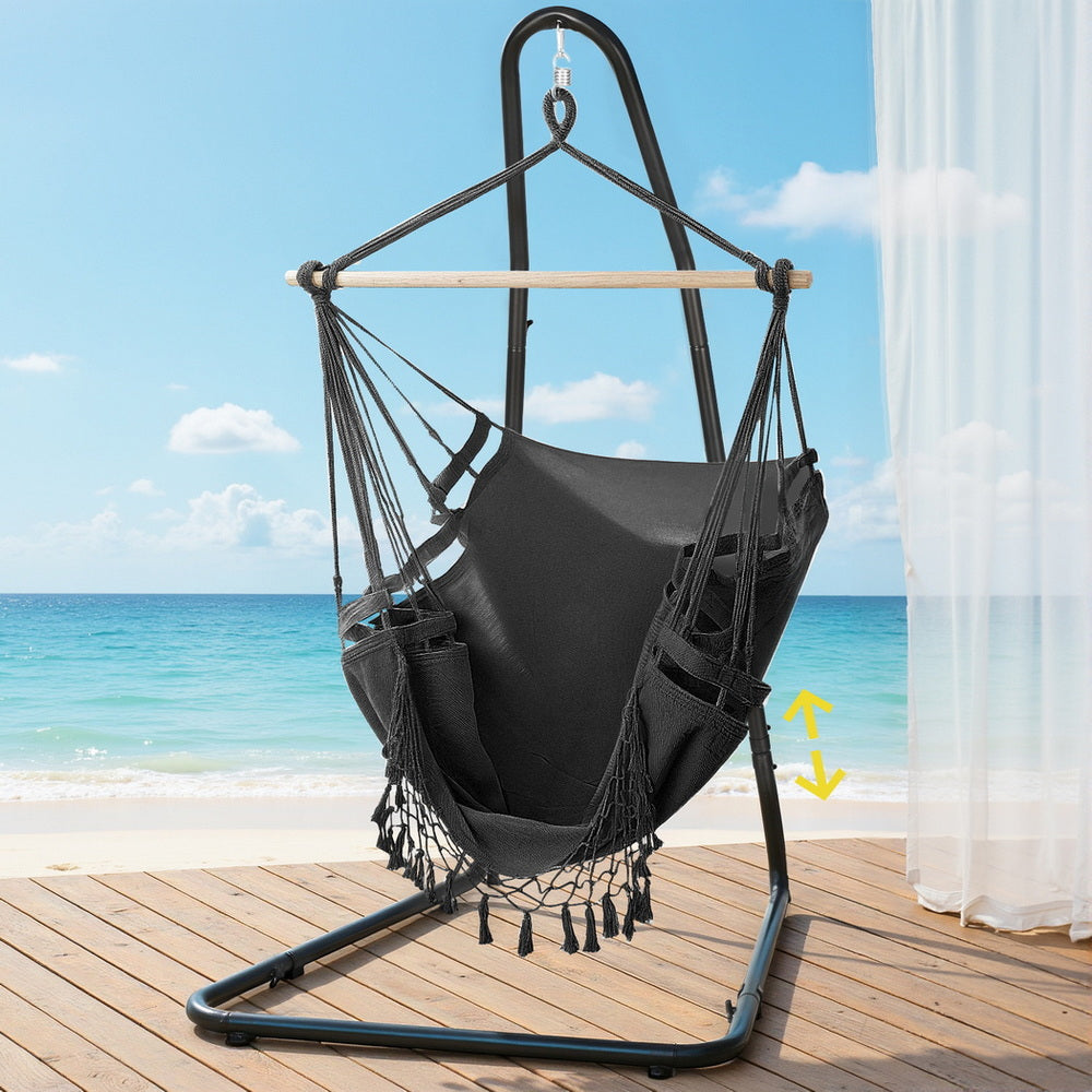 Gardeon Hammock Hanging Chair with Steel Stand-Home &amp; Garden &gt; Hammocks &gt; Hammocks &amp; Accessories-PEROZ Accessories