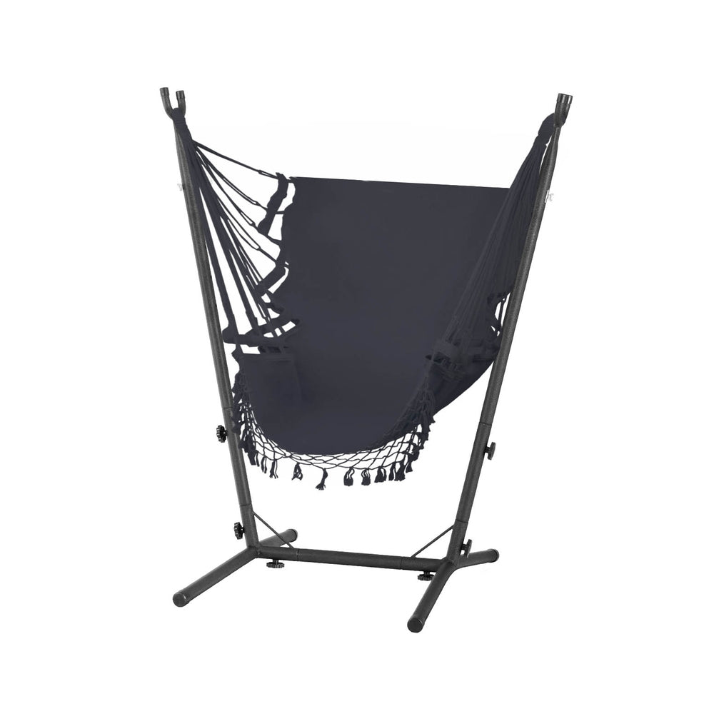Gardeon Hammock Chair Outdoor Camping Hanging with Stand Grey-Home &amp; Garden &gt; Hammocks-PEROZ Accessories
