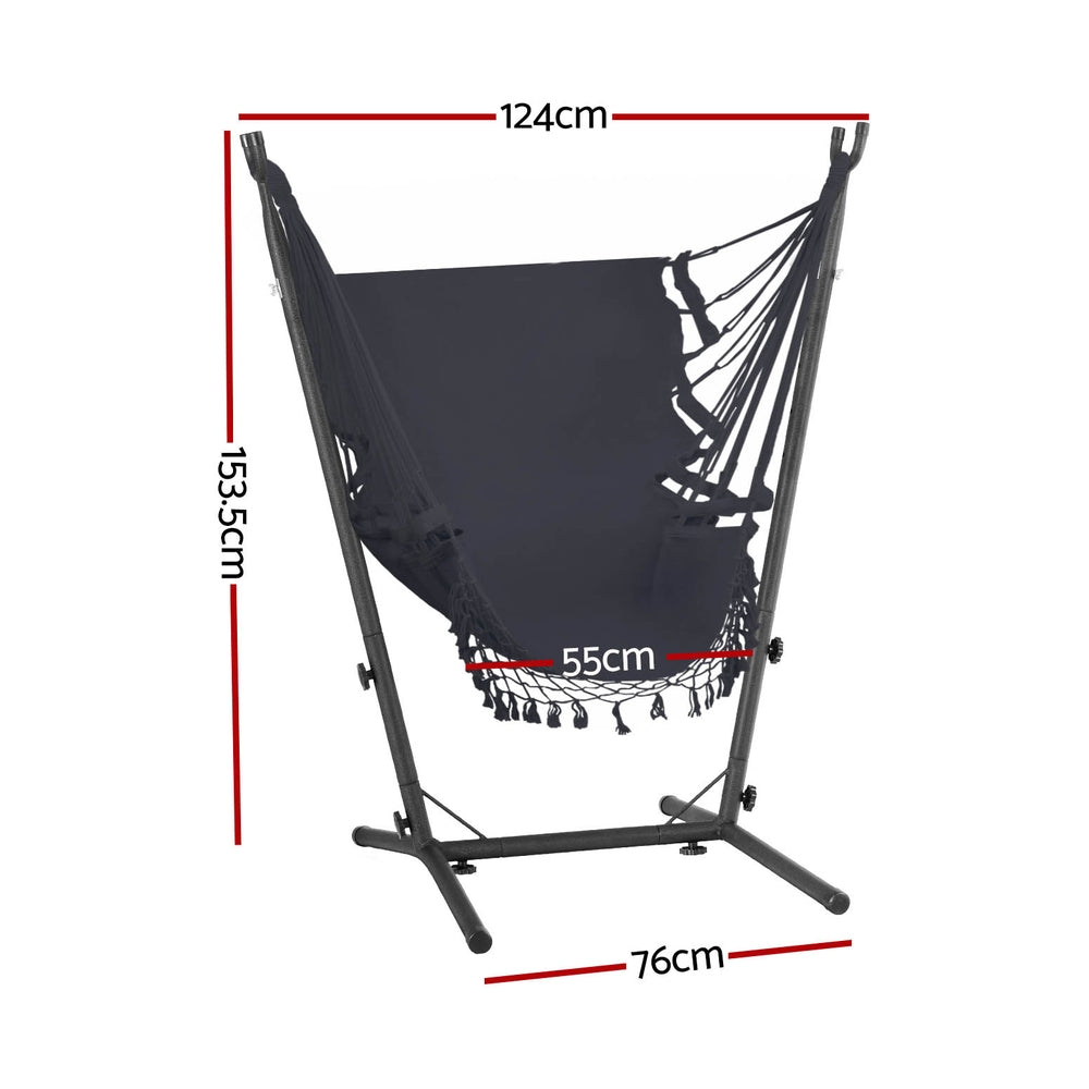 Gardeon Hammock Chair Outdoor Camping Hanging with Stand Grey-Home &amp; Garden &gt; Hammocks-PEROZ Accessories