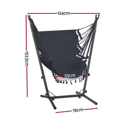 Gardeon Hammock Chair Outdoor Camping Hanging with Stand Grey-Home &amp; Garden &gt; Hammocks-PEROZ Accessories