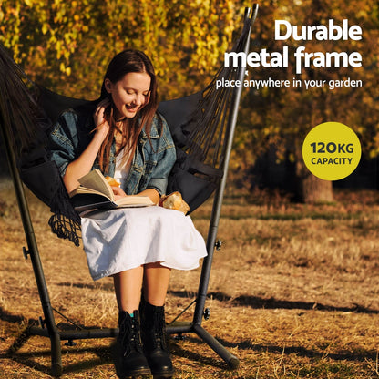 Gardeon Hammock Chair Outdoor Camping Hanging with Stand Grey-Home &amp; Garden &gt; Hammocks-PEROZ Accessories
