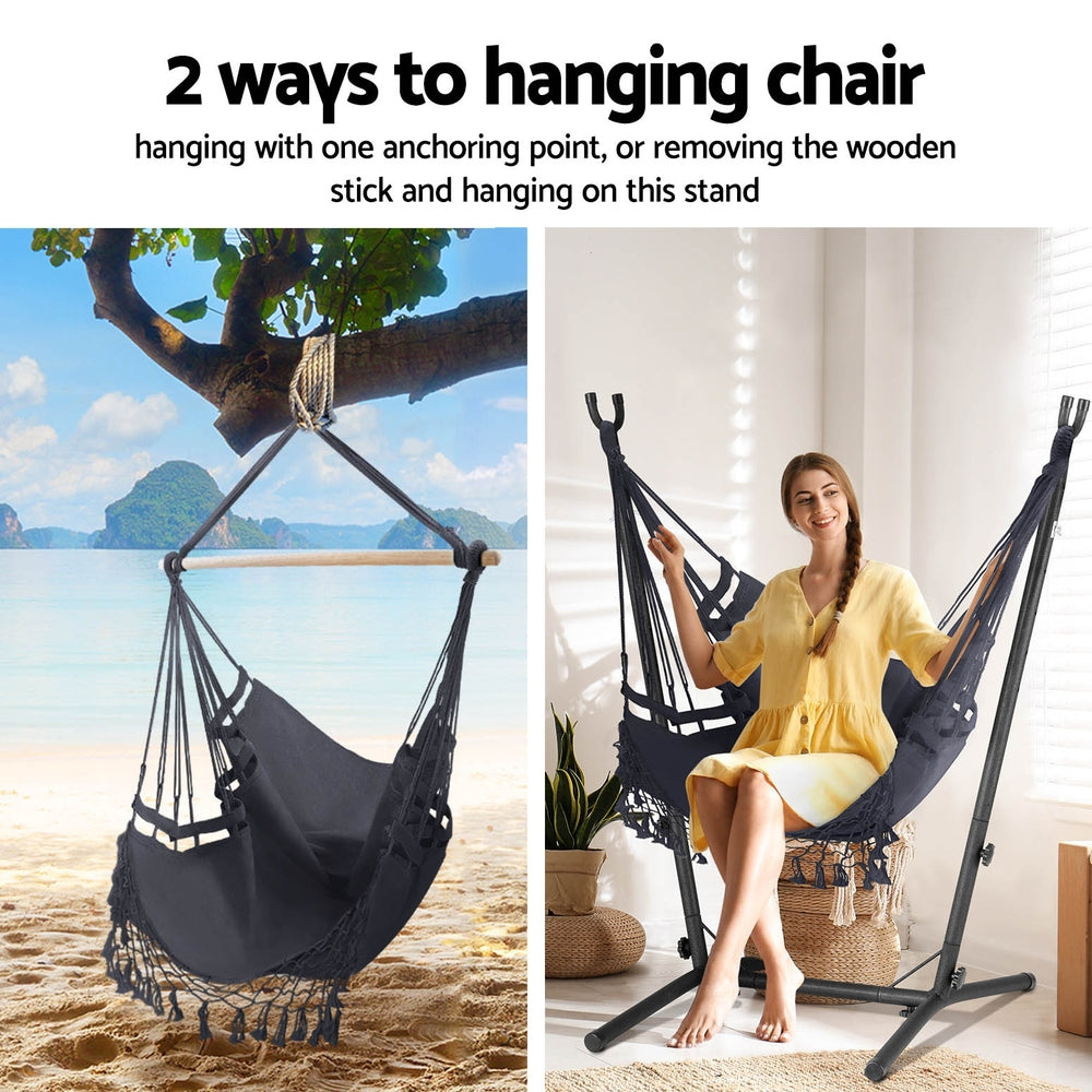 Gardeon Hammock Chair Outdoor Camping Hanging with Stand Grey-Home &amp; Garden &gt; Hammocks-PEROZ Accessories