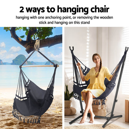 Gardeon Hammock Chair Outdoor Camping Hanging with Stand Grey-Home &amp; Garden &gt; Hammocks-PEROZ Accessories