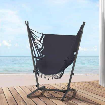 Gardeon Hammock Chair Outdoor Camping Hanging with Stand Grey-Home &amp; Garden &gt; Hammocks-PEROZ Accessories