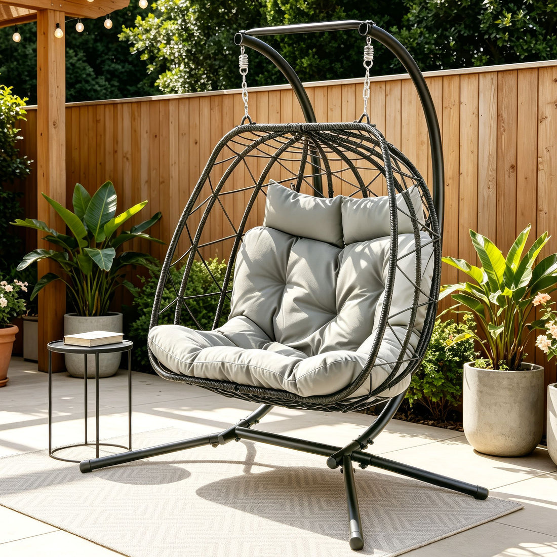 Gardeon Outdoor Swing Chair 2 Seater with Stand Cushion Rattan Patio Furniture-Furniture > Outdoor > Outdoor Chairs-PEROZ Accessories