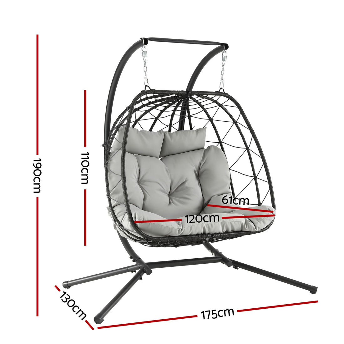 Gardeon Outdoor Swing Chair 2 Seater with Stand Cushion Rattan Patio Furniture-Furniture > Outdoor > Outdoor Chairs-PEROZ Accessories