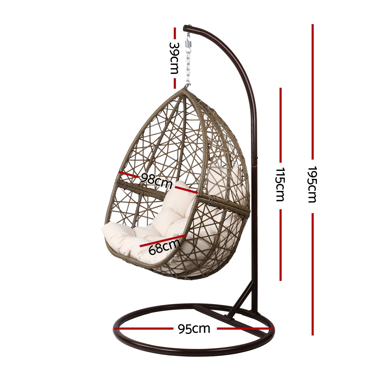 Gardeon Outdoor Egg Swing Chair Wicker Rattan Furniture Pod Stand Cushion Latte-Swing Chairs-PEROZ Accessories