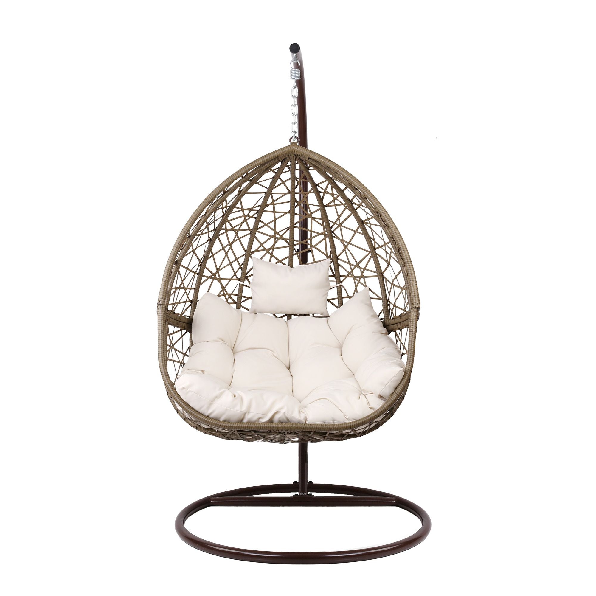 Gardeon Outdoor Egg Swing Chair Wicker Rattan Furniture Pod Stand Cushion Latte-Swing Chairs-PEROZ Accessories