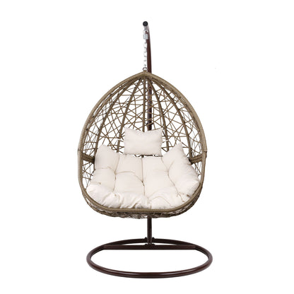 Gardeon Outdoor Egg Swing Chair Wicker Rattan Furniture Pod Stand Cushion Latte-Swing Chairs-PEROZ Accessories