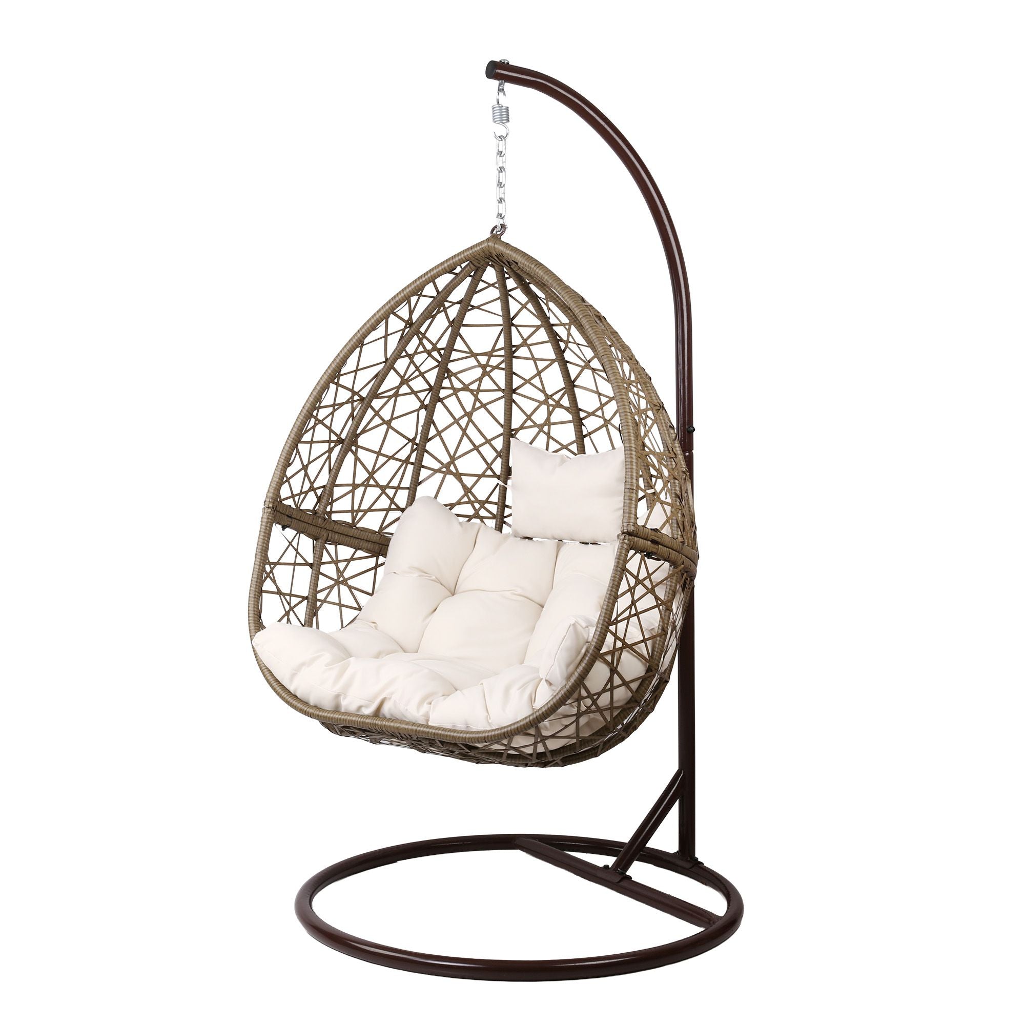 Gardeon Outdoor Egg Swing Chair Wicker Rattan Furniture Pod Stand Cushion Latte-Swing Chairs-PEROZ Accessories