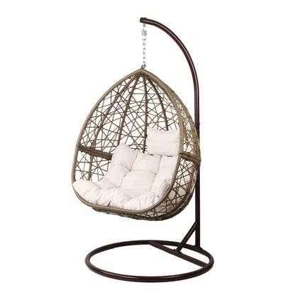 Gardeon Outdoor Egg Swing Chair Wicker Rattan Furniture Pod Stand Cushion Latte-Swing Chairs-PEROZ Accessories