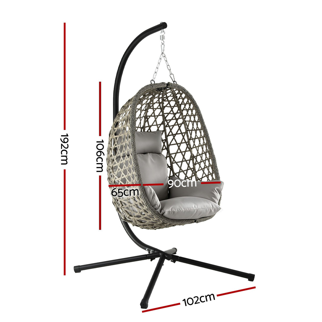 Gardeon Outdoor Swing Chair with Stand Cushion Rattan Furniture Grey-Furniture > Outdoor > Outdoor Chairs-PEROZ Accessories