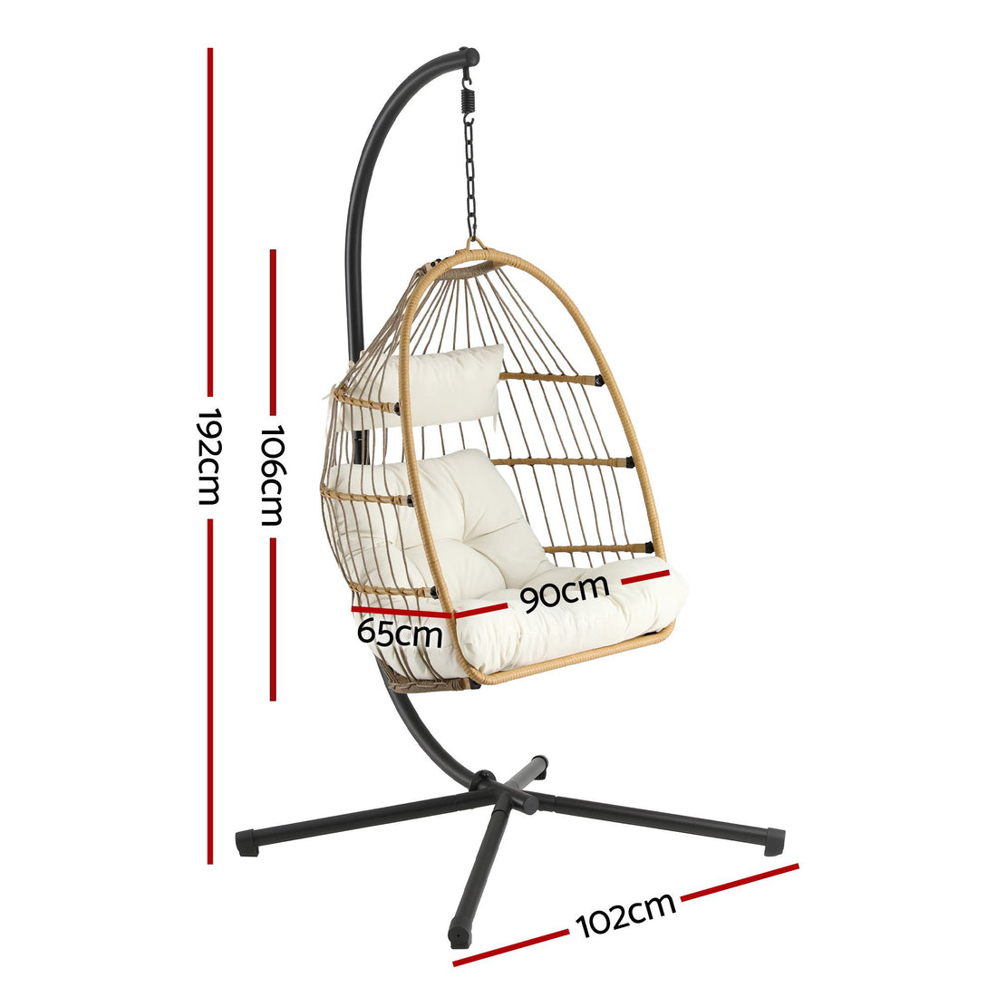 Gardeon Foldable Outdoor Swing Chair with Stand Cushion Rattan Patio Furniture-Furniture > Outdoor > Outdoor Chairs-PEROZ Accessories