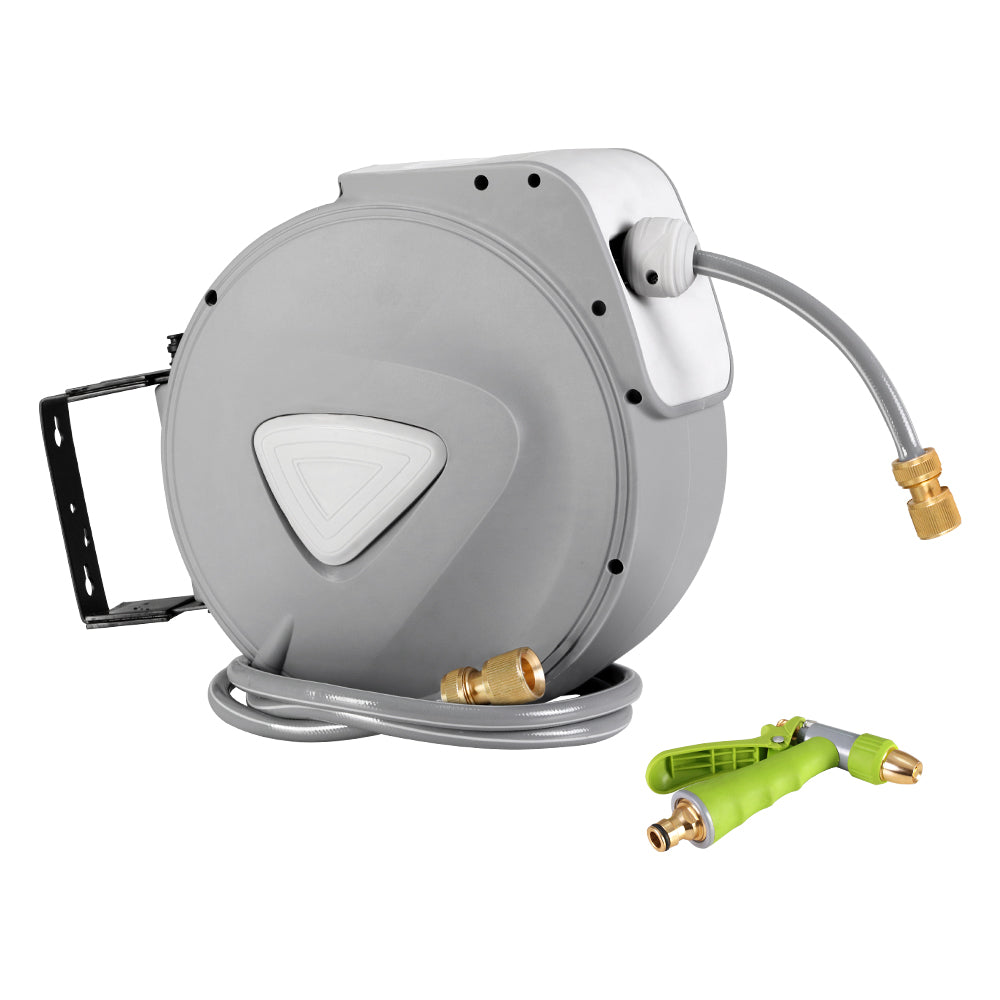 Water Hose Reel 20M Retractable Auto Rewind Garden Brass Spray Gun-Home &amp; Garden &gt; Garden Tools &gt; Garden Hoses-PEROZ Accessories