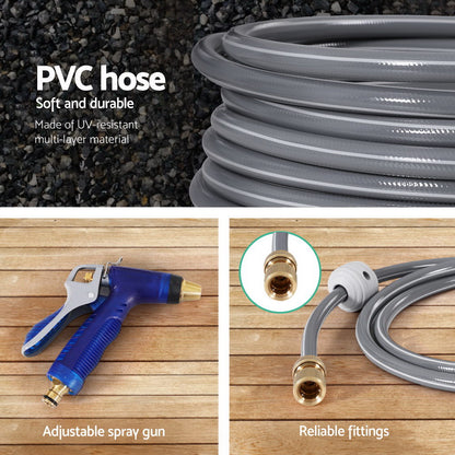 Green Fingers 30M Water Hose Reel Retractable Auto Rewind Wall Mount Garden Spray Gun-Home &amp; Garden &gt; Garden Tools &gt; Garden Hoses-PEROZ Accessories