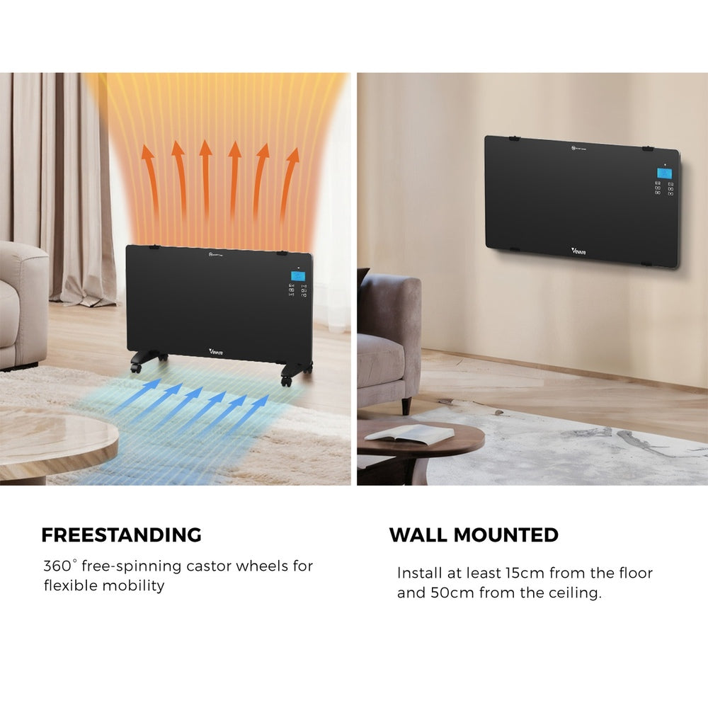 Vevare Electric Glass Panel Heater 2PCS 2000W Wall Mounted-Heaters-PEROZ Accessories