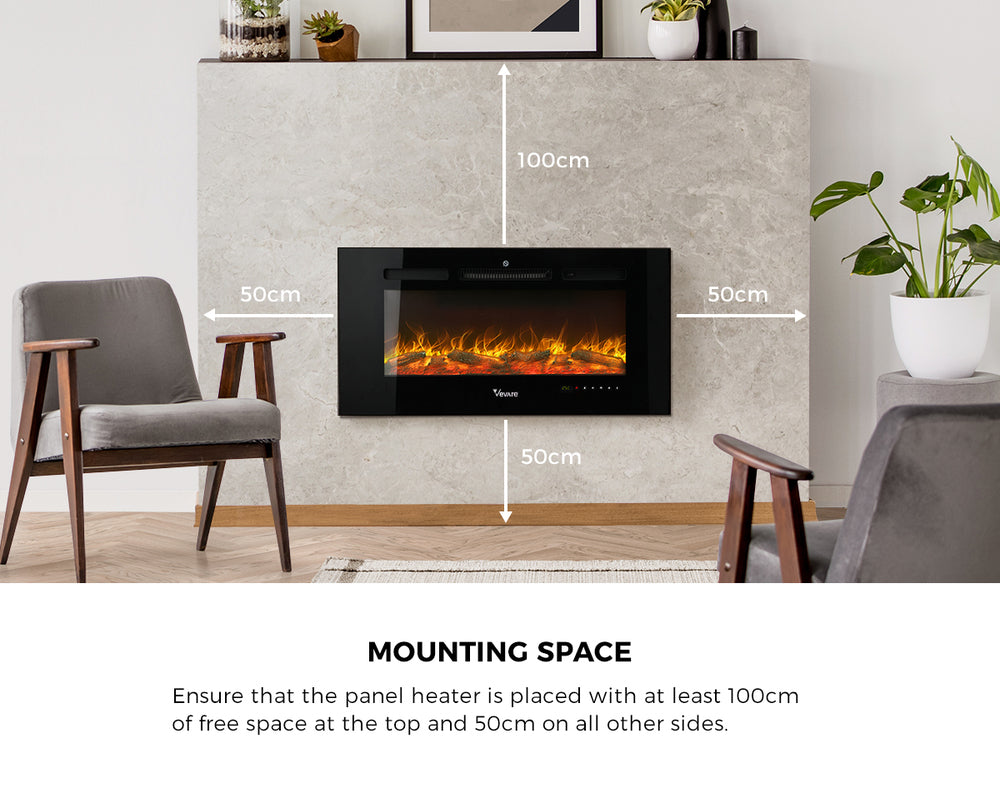 Vevare Electric Fireplace Heater Wall Mounted 3D Flame Effect 2000W-Electric Fireplace Heaters-PEROZ Accessories