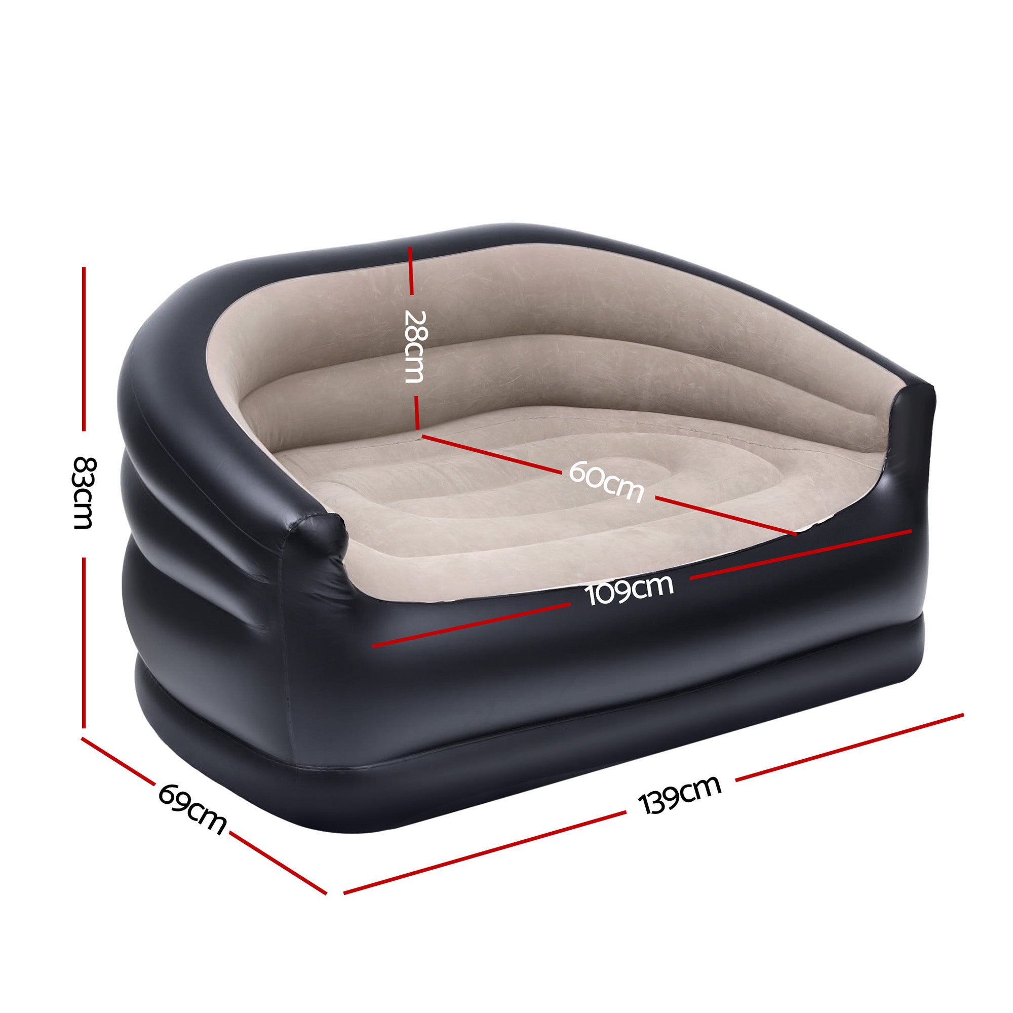 Gardeon Outdoor Air Sofa Inflatable Couch Two-Seater Lounge Chair with Pump Blow Up Couches for Camping-Furniture > Outdoor > Outdoor Sofas &amp; Lounge Sets-PEROZ Accessories