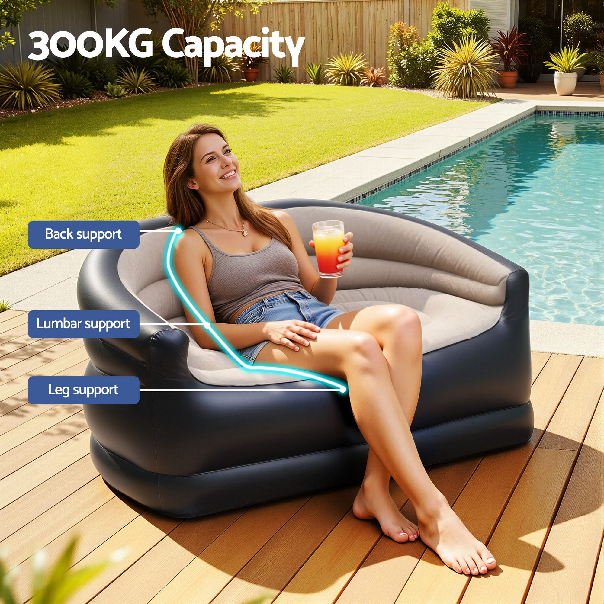 Gardeon Outdoor Air Sofa Inflatable Couch Two-Seater Lounge Chair with Pump Blow Up Couches for Camping-Furniture > Outdoor > Outdoor Sofas &amp; Lounge Sets-PEROZ Accessories