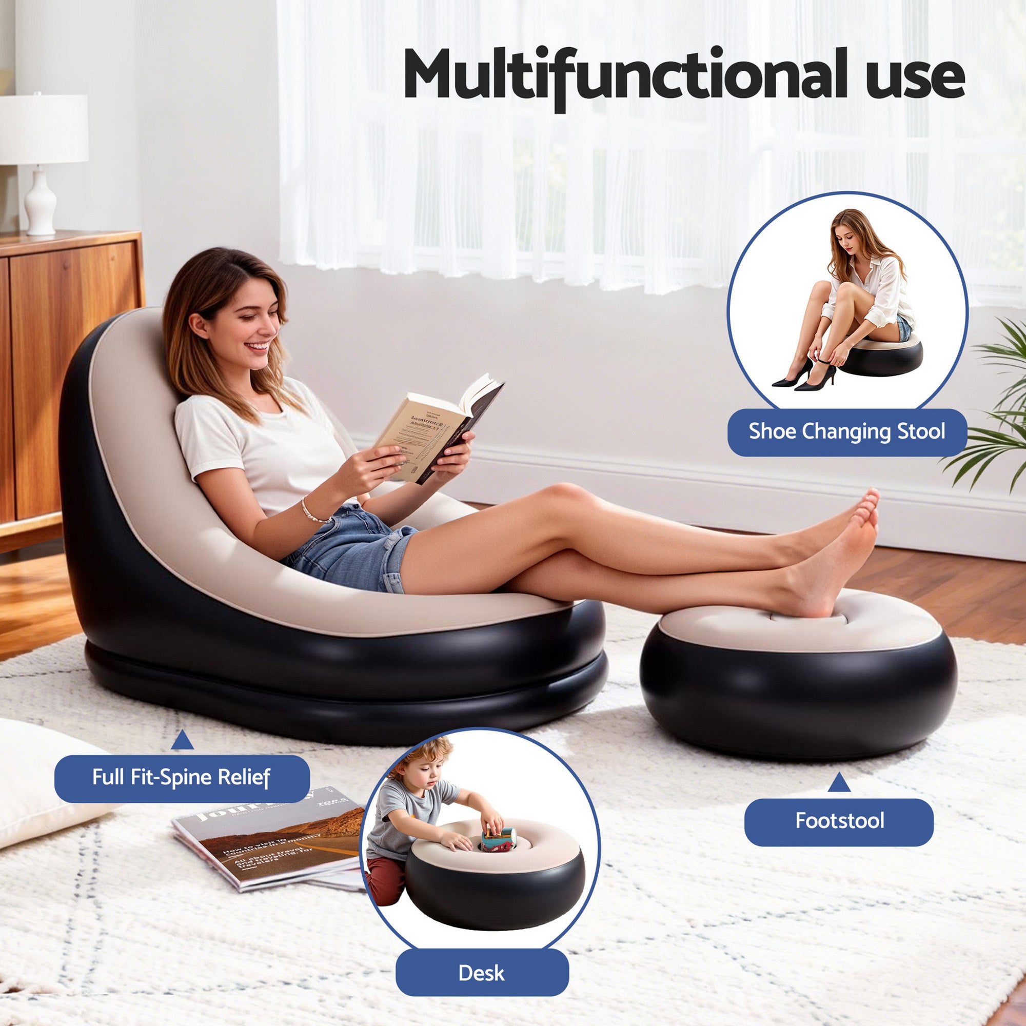 Gardeon Inflatable Chair with Ottoman Air Sofa Blow Up Air Chair for Camping with Pump-Furniture > Outdoor > Outdoor Sofas &amp; Lounge Sets-PEROZ Accessories