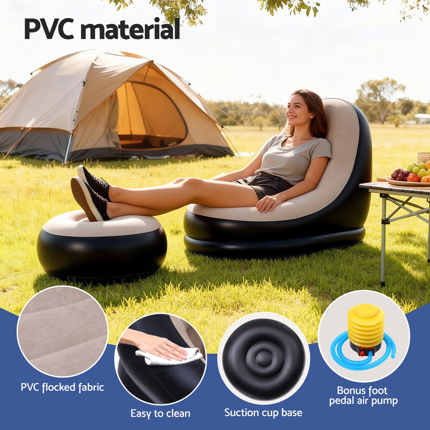 Gardeon Inflatable Chair with Ottoman Air Sofa Blow Up Air Chair for Camping with Pump-Furniture > Outdoor > Outdoor Sofas &amp; Lounge Sets-PEROZ Accessories
